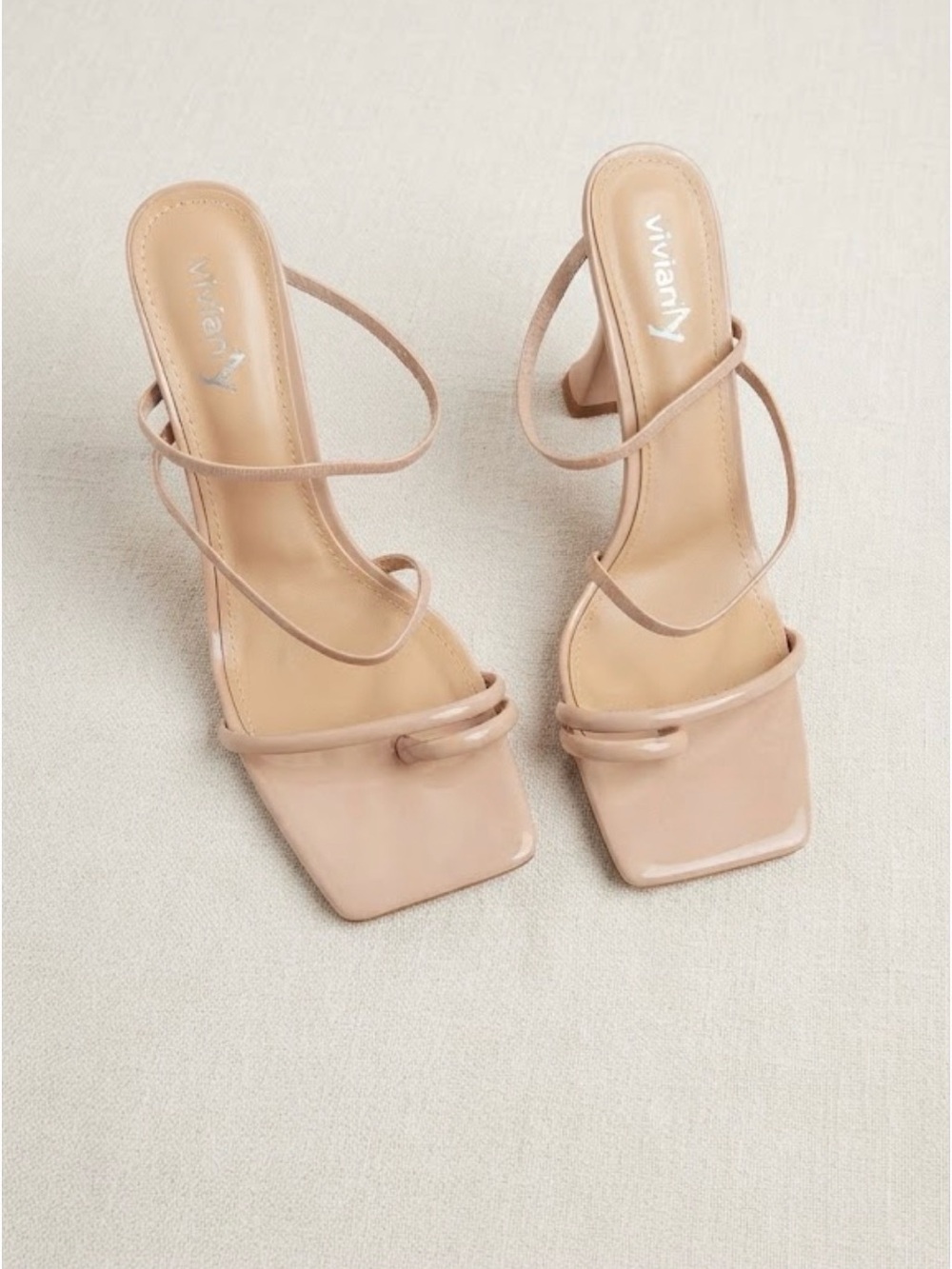 Vivianly Blush Nude Strappy Square-Toe Heels